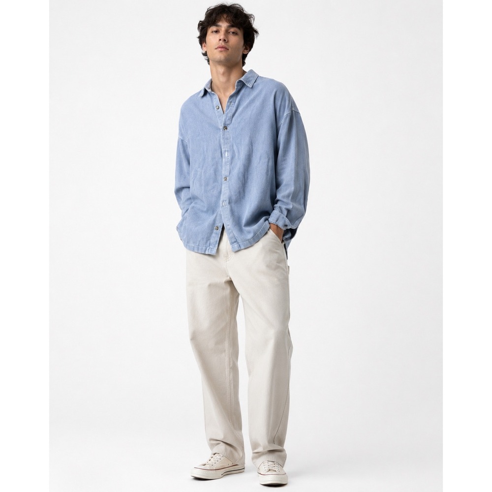 WEK Denim Button Down Shirt Mens XS Blue Long Sleeve Cotton Workwear Grunge